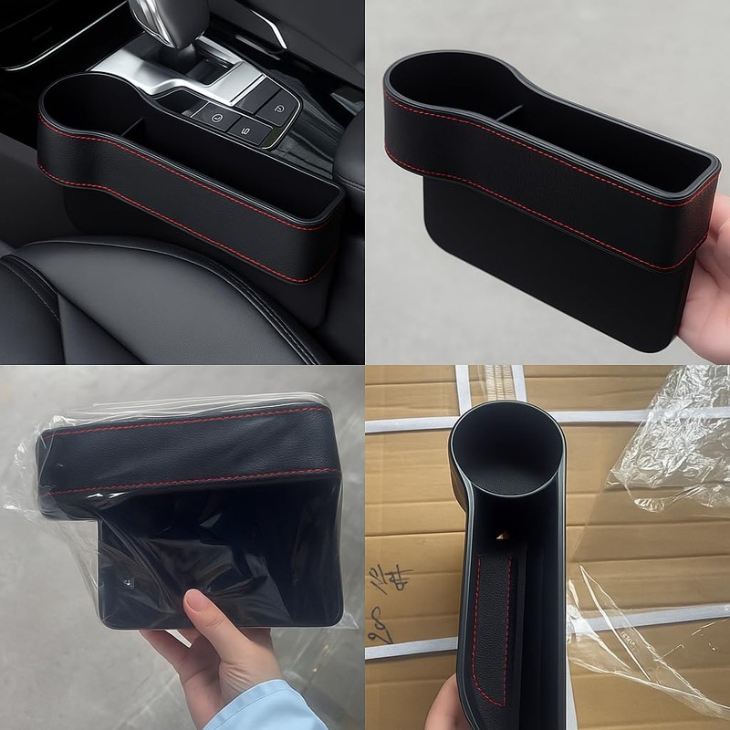 Car Seat Gap Organizer with Cup Holder – Black Leather
