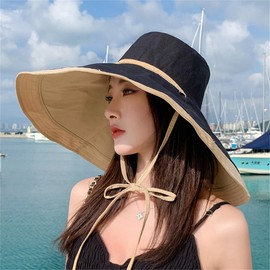 HIQIU Reversible Sun Hat Women's UV Protection Large Brim Sun Protection Hat Double-Sided Outdoor Holiday Foldable Beach Fishing Hat Garden Hat, khaki
