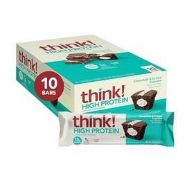 think! Sweet Treat Protein Bar, 15g Protein, Gluten Free, On-the-go Snack, Low sugar, Chocolate & Creme Cupcake, 10 Bars (57g Per Bar)