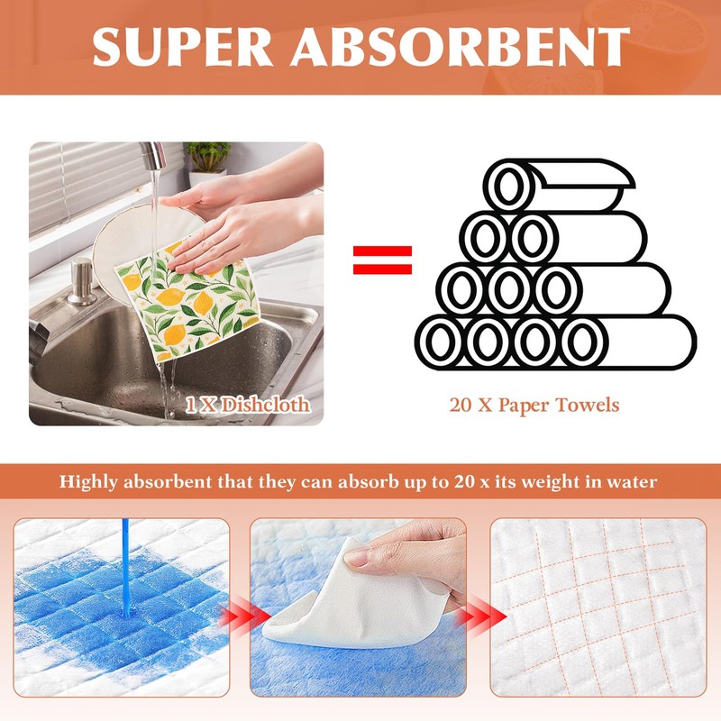 GIXSEGIE Swedish Dishcloths for Kitchen, 6 Pack Reusable Paper Towels,