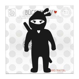 NINJA Iron-On Patch 7 cm x 14 cm Black Flock Film Iron-On Appliqué Iron-On Sticker for Fabrics Textiles Children for Iron-On Patches