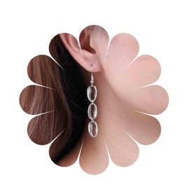 Inilbran Boho Shell Earrings Silver Cauri Shell Drop Earrings Vintage Metal Cowrie Shell Dangle Earrings Beach Cowrie Shell Earrings Jewellery for Women and Girls, Zinc, No Gemstone