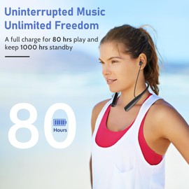 LHJRY Neckband Bluetooth Earbuds, Wireless Bluetooth 5.3 Headphones 80Hrs Extra Long Playtime Stereo Bass in-Ear Headsets with Mic, IPX6 Waterproof Magnetic Earbuds, HD Sound for Running, Gym, Travel