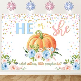 Avezano Pumpkin Gender Reveal Backdrop Fall Gender Reveal Decorations He or She Blue or Pink Gender Reveal Banner What Our Little Pumpkin Will Be Backdrop 7x5 ft