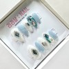 Emerald blue diamond pearl handmade nail tips - Design 1-Full