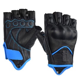 Harssidanzar KL022EU Women's Fingerless Motorcycle Gloves, Hard Knuckle Protection, Riding Motorcyclists, Racing Motorcycle Gloves, Black/Blue, Size M