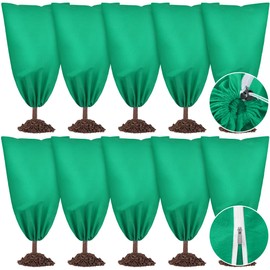 Hahood 10 Pieces Plant Covers Freeze Protection Winter Plant Frost Cover with Drawstring and Zipper Large Plant Protector Bag for Frost Blankets Jacket for Outdoor Plant, Green, 23.6 x 31.5 Inch