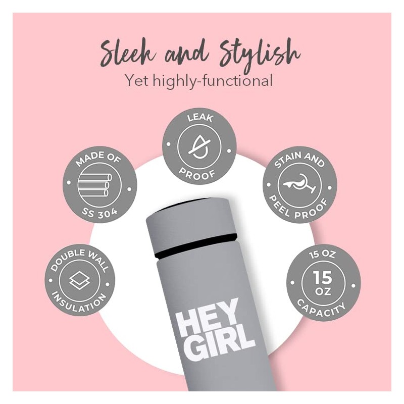 Hey Girl Tea Infuser Bottle 450ml - Insulated Stainless Steel