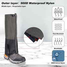 UNIQOCK Leg Gaiters Waterproof Snow Boot Gaiters for Snowshoeing, Hiking, Hunting, Running, Motorcycle Anti-Tear Oxford Fabric, TPU Instep Belt Metal Shoelace Hook for Outdoor