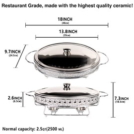 jinsongdafa Casserole Dish 13.8" x 9.7"Glass Baking Dish with Stainless steel Lid and rack, Silver oval 2.5 Qt Large Baking Pan For Casserole & Lasagna, Microwave Dishwasher Freezer Oven Safe