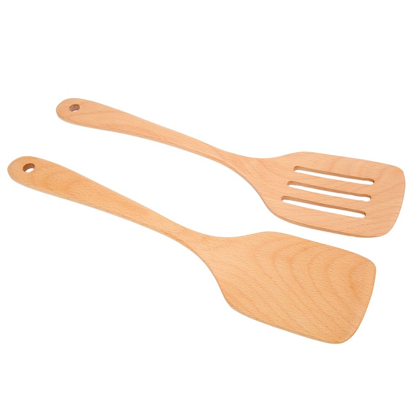 2Pcs Wooden Spatula Heat Resistant Light Weight Kitchen Cooking Utensils
