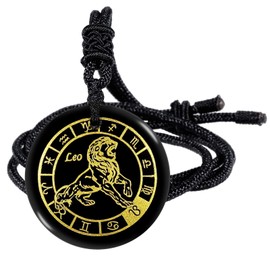 KYEYGWO Round Constellation Pendant with Adjustable Nylon Rope, Unisex Obsidian Zodiac Necklace Stone Amulet Blessing Jewellery for Horoscope Astrology, Obsidian Nylon, Obsidian