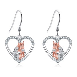 SHEAISRS Horse Earrings for Women Sterling Silver Cute Heart Horse Animal Drop Dangle Earrings Kentucky Derby Jewelry for Horse Lover Women