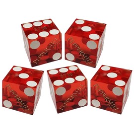 Lot of 5 Genuine Nevada Casino Table-Played Craps Dice Mixed Serial Numbers ... with Storage Pouch (Reno Peppermill - Red Polished)