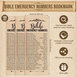 100 Pcs Bible Emergency Numbers Bookmark Christian Gift Religious Bible Verse Bookmark 2.36 x 6'' Christian Bookmarks for Church Welcome Gifts Sunday School Prizes Gifts(Brown)