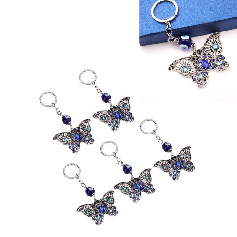 5Pcs Rhinestone Keychain Handcrafted Exquisite Beautiful Shiny Butterfly Shape Evil