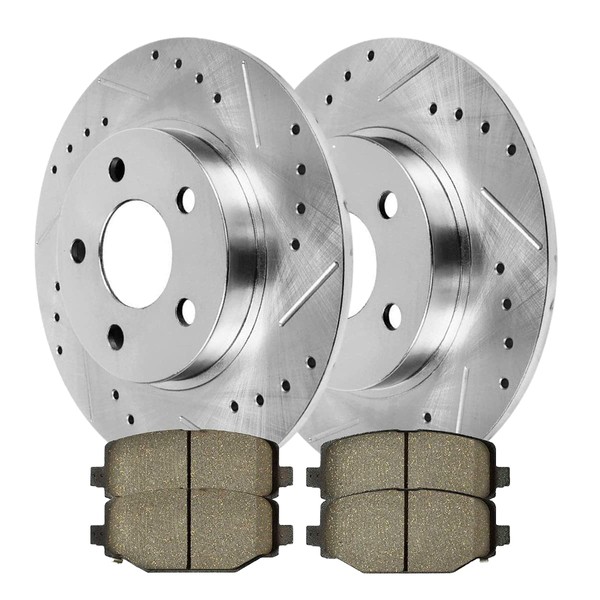 AutoShack Rear Drilled Slotted Brake Kit Rotors Silver and Ceramic