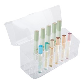 Klmnop Rollerball Perfume Organizer, 24 Grids Clear Acrylic Perfume Organizer Holder with Lid, Container Storage for Mini Perfume, Perfume Sample and Lipstick(Clear)