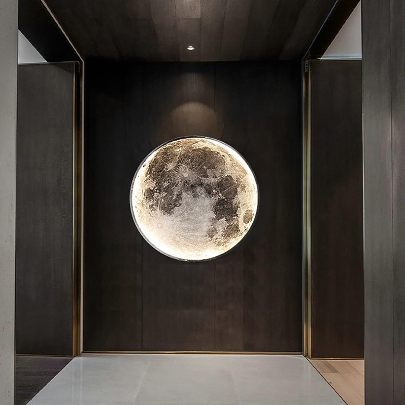Aeyee Modern Moon Wall Sconce Lighting, Dimmable Nightlight with Remote