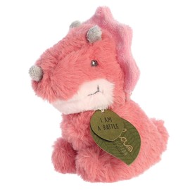 Aurora® Eco-Friendly Eco Ebba™ Tai Tricera Rattle™ Baby Stuffed Animal - Recycled Materials - Interactive Fun - Pink 5.5 Inches