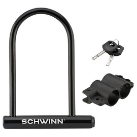 Schwinn Bike U-Lock with Keys, 12 mm x 7.5 inches, Black, Vinyl Coated Steel Shackle, Mounting Bracket for Storage and Transport, Anti Theft Protection, Shackle Bike Lock for Security
