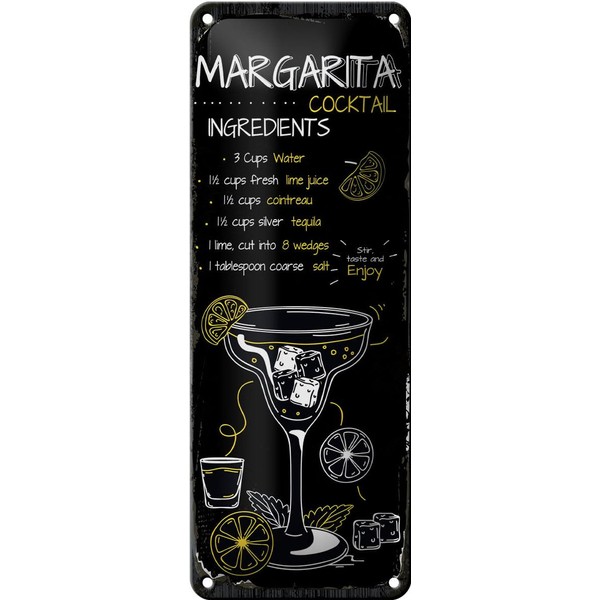 Femer Blechschild Rezept Margarita Cocktail Recipe 10x27cm