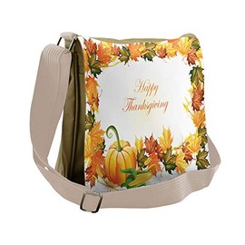 Lunarable Thanksgiving Messenger Bag, Dried Leaves and Text, Unisex Cross-body
