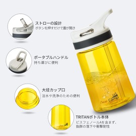 AceCamp BPA Free Kids Water Bottle Plastic with Straw, Tritan Clear Water Bottle 350ml, Yellow