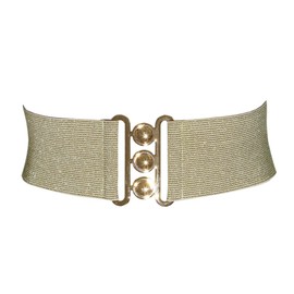 FASHIONGEN - Wide Waist Elasticated Woman Belt Made in France, GLORIA - Beige with Golden Lurex (Golden buckle), XL/waist size 34 to 36