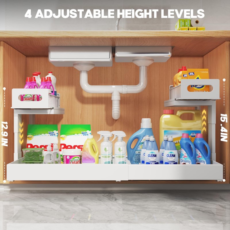 1 Pack-19"-32"W Expandable Under Sink Organizer With Upgrade Ball-Bearing Slide,2-Tier