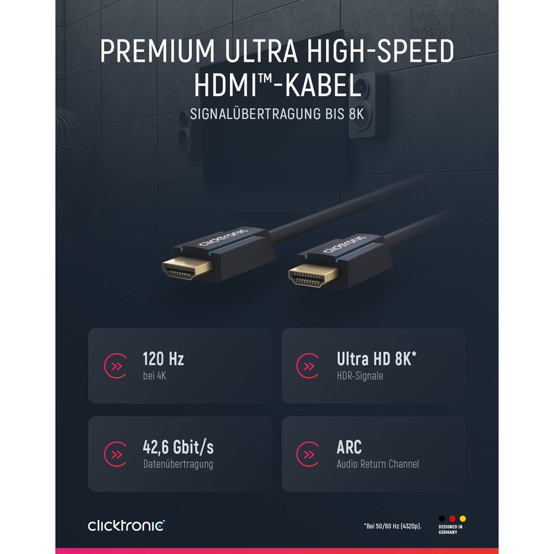 Clicktronic HDMI to HDMI 2.1 Ultra High Speed Cable, 0.5