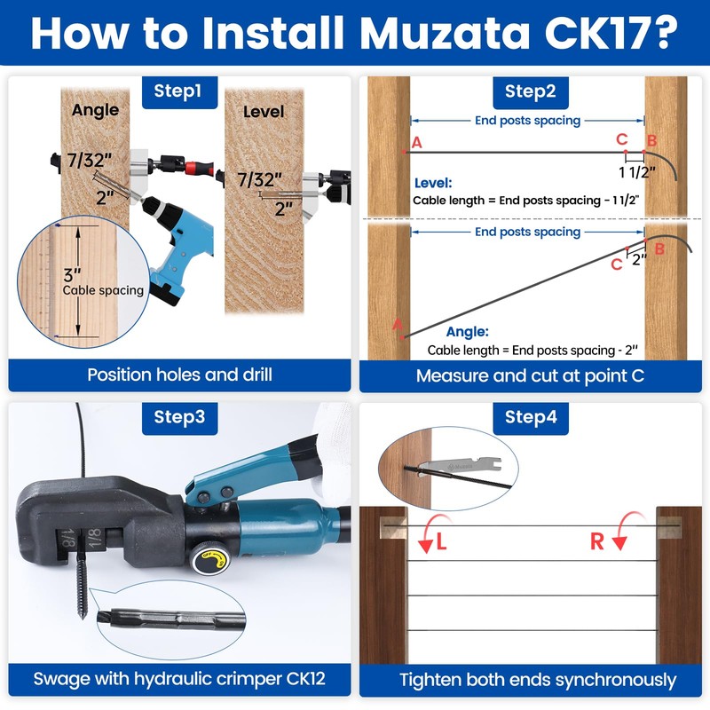 Muzata 30 Pack 1/8" Black Cable Railing Hardware Kit Swage