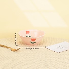 Koythin Ceramic Cute Bowl, Creative Soup Bowls, Flower Bowl for Kitchen Cereal Oatmeal Salad, Aesthetics Home Decor (Pink Floret)