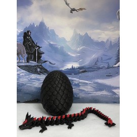 Crystal Dragon, 3D Printed Articulated Black and Red Crystal Dragon with Dragon Egg, Fidget ADHD Autism Toy, Executive Desk Toy D022
