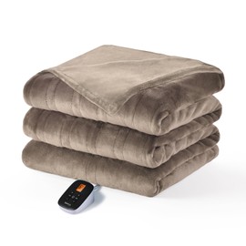Bearhug Electric Blanket Heated Heating Blanket Twin Size 62" × 84" Double Sided Velvet 10 Heating Levels & 0.5-12H Auto Off Over-Heat Protect ETL Certification Machine Washable Taupe