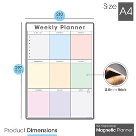 TMS A4 Weekly Planner and Organiser – Customisable Whiteboard for Organising Your Week, Tasks, to Do List, Shopping and Meal Planning. Home, Office, School - with 4 Free Magnetic Dry Wipe Pens