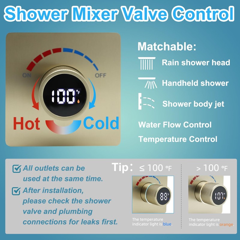 Digital Display Shower Valve Shower Valve Single Way Shower Diverter