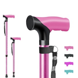 ispuoocti Adjustable Walking Cane All Day Support with Comfortable Grip Canes for Seniors Lightweight Anti Slip Cane for Men Women in Multiple Colors for Walking and Short Trips (Pink)