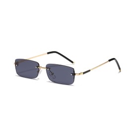WDZAYXC Rectangular Retro Rimless Sunglasses for Men and Women, Metal Frame, Various Colours, UV400 Protection, Gold/Black, Unit size