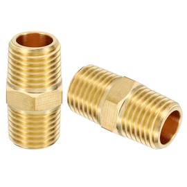 PATIKIL Brass Pipe Fittings Coupler, 2Pcs 1/4" x 1/4" NPT Male Thread Brass Hex Nipple Coupling Reducer Adapter Tubing Connector Adaptor for Water, Air, Oil, Gas Line System