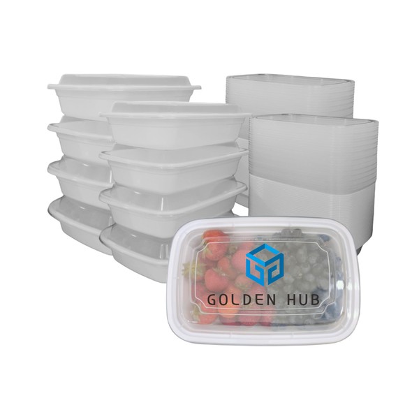 Golden Hub - 15 Sets of Reusable White Rectangular Meal