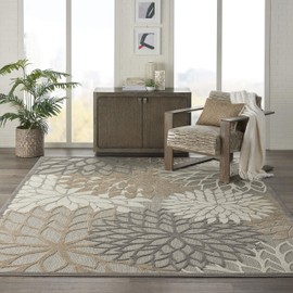 Nourison Aloha Indoor/Outdoor Floral Natural 9'6" x 13' Area Rug (10' x 13'), 9'6"X 13',