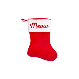 Pearhead Meow Cat Christmas Stocking, Classic Style Pet Holiday Stocking, Red and White Pet Stocking