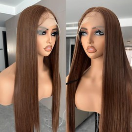 ZAVIDE Silk Straight Wig Lace Front Synthetic Wigs Medium Brown Pre Plucked Ready to Wear SunKissed Invisible HD Lace Natural Looking Daily Baby Hair Wig For Black Women
