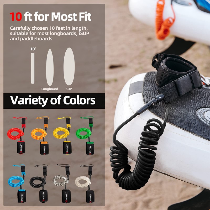 Abahub Premium Coil SUP Leash, 10 ft Coiled Paddle Board