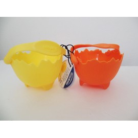 Trudeau Egg Poachers, Yellow and Orange, Set of 2, Round, Stainless Steel, Cast Iron, Ceramic