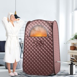 COSTWAY Portable Steam Sauna, Full-Body Personal Sauna Tent w/ 3L Steam Generator, Foldable Chair, Foot Massager, Timer, Remote Control, Indoor Pop-up Sauna Tent for Home Spa Relaxation (Coffee)