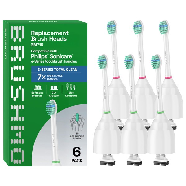 Brushmo e-Series Total Clean Replacement Toothbrush Heads, Compatible with Philips