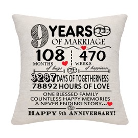 9 Years of Marriage Gift 9th Wedding Anniversary Cushion Cover Keepsake Decoration Gift for Couples Parents Women Men Mum Dad Husband Wife Grandma Grandad Aunt Uncle Friends (9 YEARS)