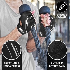 Stealth Sports Weight Lifting Gloves Half Finger Workout Gloves Men Women Anti-Slip Padded Palm Gym Gloves Exercise Gloves Cycling Fitness Weightlifting Strength Training(Black,S)